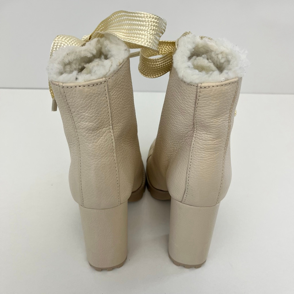 Schutz Zhara Faux Fur Lined Lace-Up Lug Sole Bootie Eggshell Ivory 7 - Picture 9 of 13